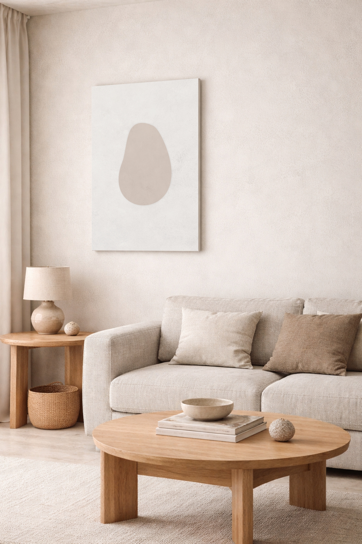 Quiet Form 01 vertical canvas wall art – medium size mockup in modern living space