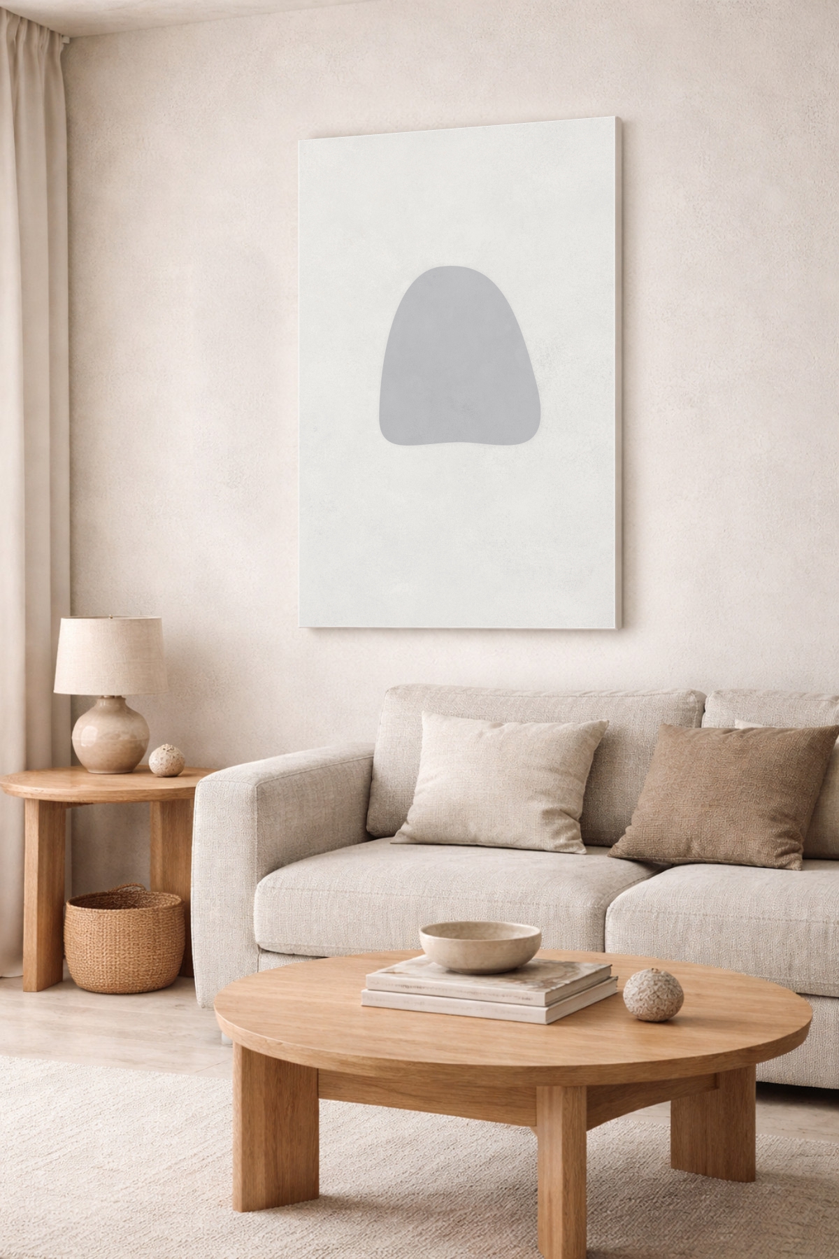 Quiet Form 02 modern abstract canvas – large vertical artwork above sofa