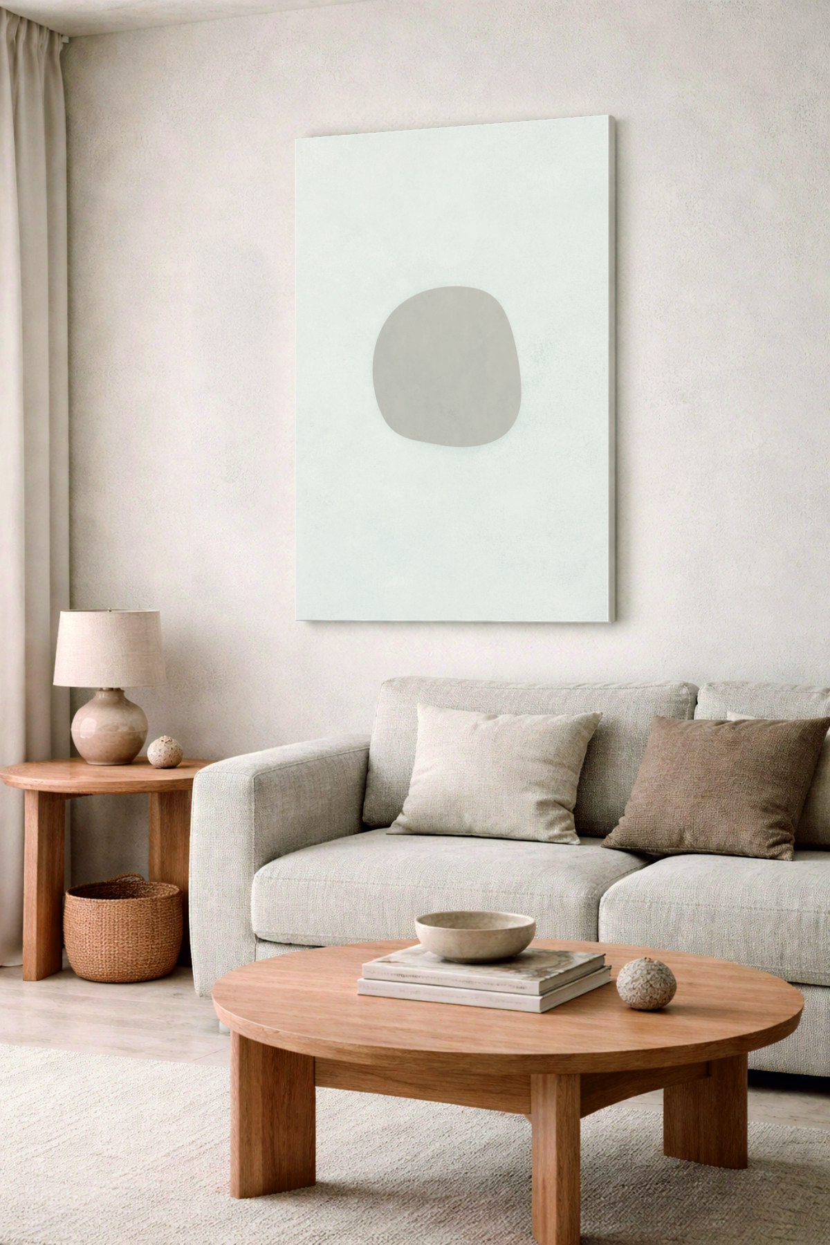 Quiet Form 05 vertical abstract canvas – large artwork in calm living room